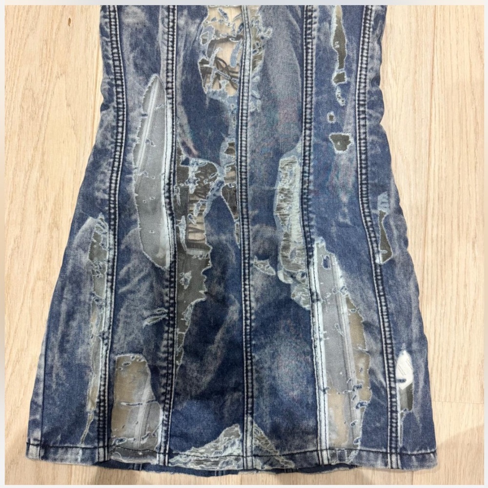 Jaded London Zion Mini Dress Lace Up Corset Mesh Denim UK 10 US 6 SMALL - Picture 2 of 12